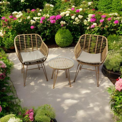 Rattan Garden Bistro set - 2 Chairs & Glass table