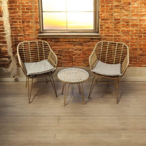 Rattan Garden Bistro set - 2 Chairs & Glass table